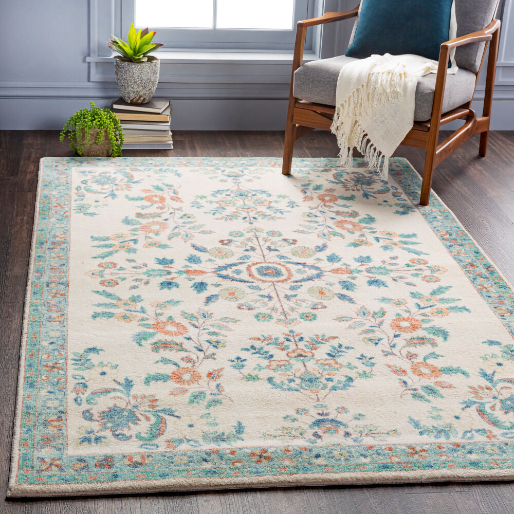 Erin Blue/Wheat Machine Woven Rug - roomscene
