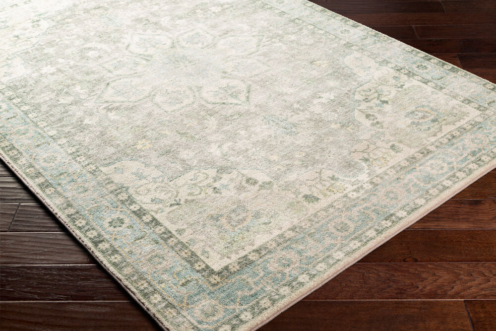 Erin Aqua/Wheat Machine Woven Rug - corner