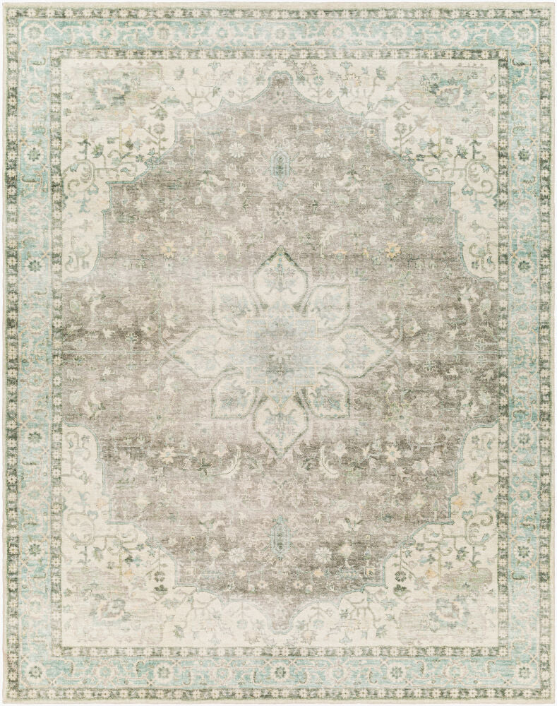 Erin Aqua/Wheat Machine Woven Rug - 2' x 2'11"