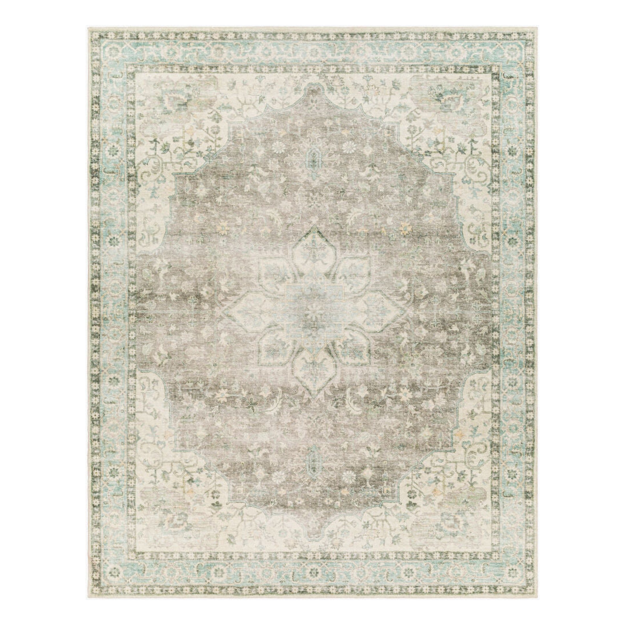 Erin Aqua/Wheat Machine Woven Rug - 2' x 2'11"