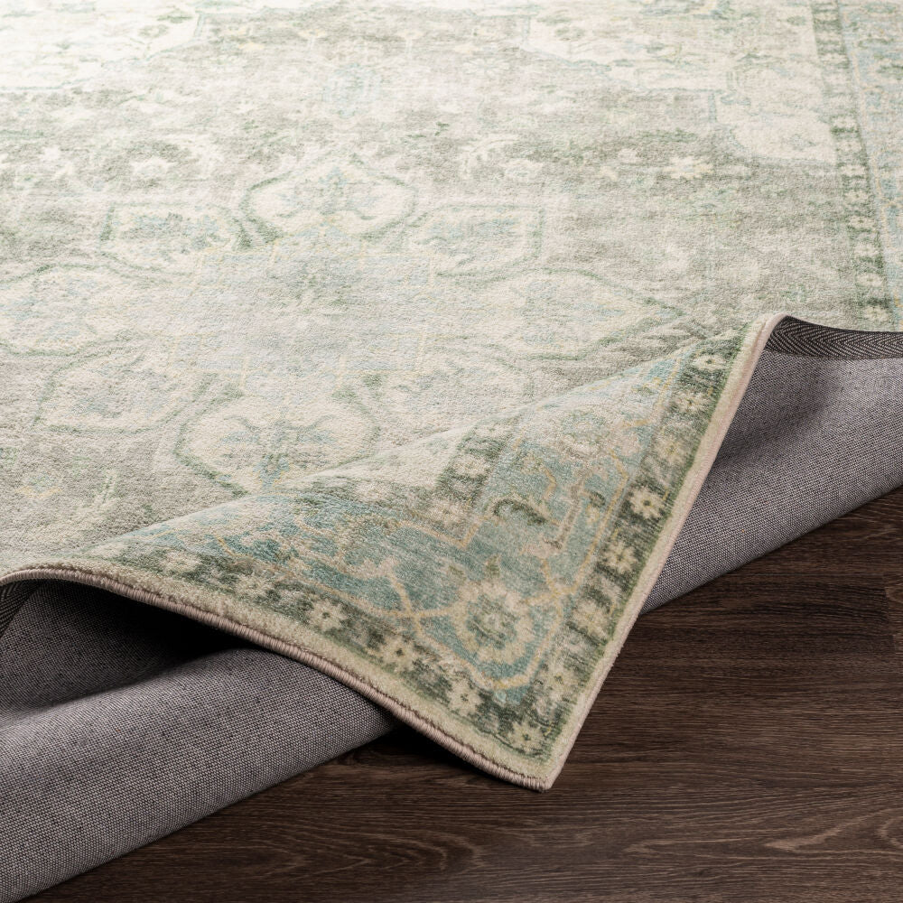 Erin Aqua/Wheat Machine Woven Rug - fold