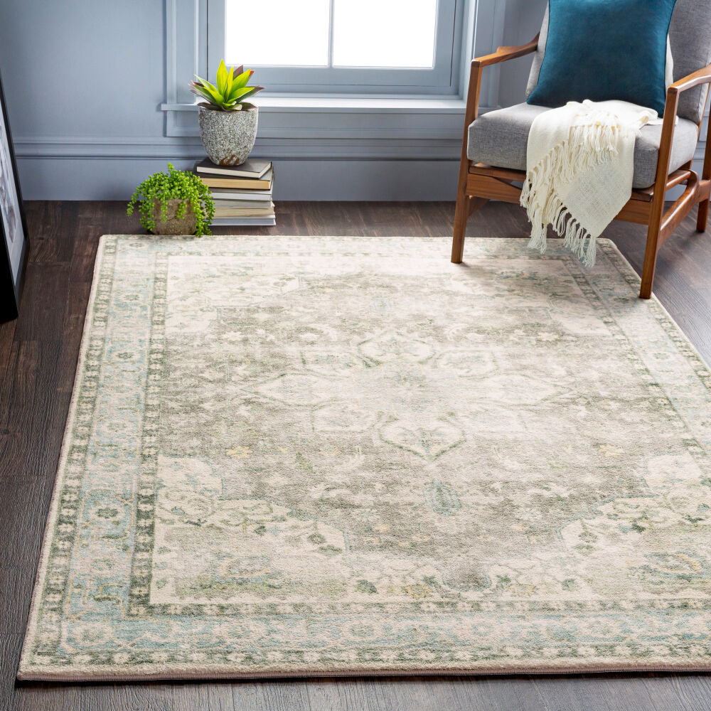 Erin Aqua/Wheat Machine Woven Rug - roomscene