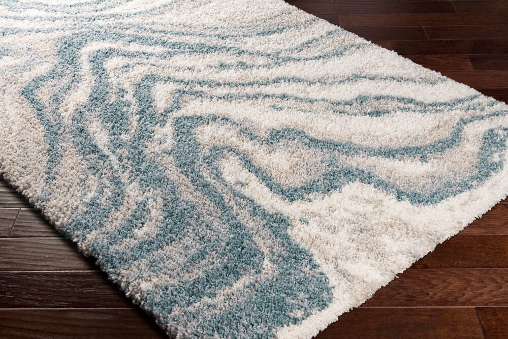 Eskimo Shag Blue/Light Gray Machine Woven Rug - corner