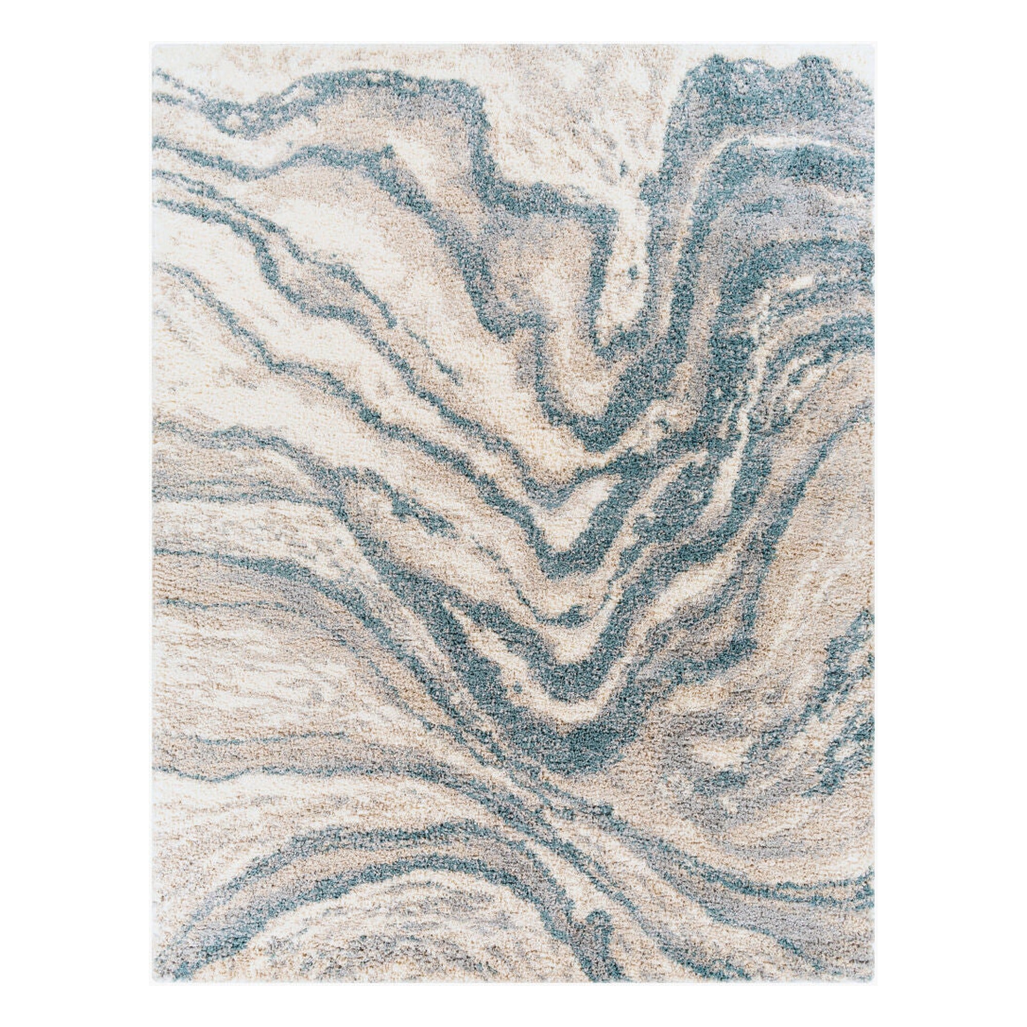 Eskimo Shag Blue/Light Gray Machine Woven Rug - 5'3" x 7'