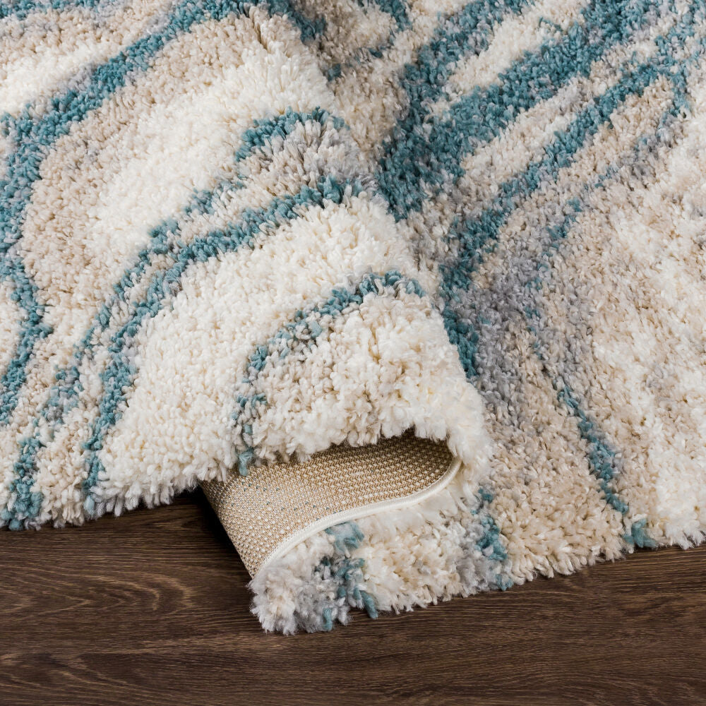 Eskimo Shag Blue/Light Gray Machine Woven Rug - fold