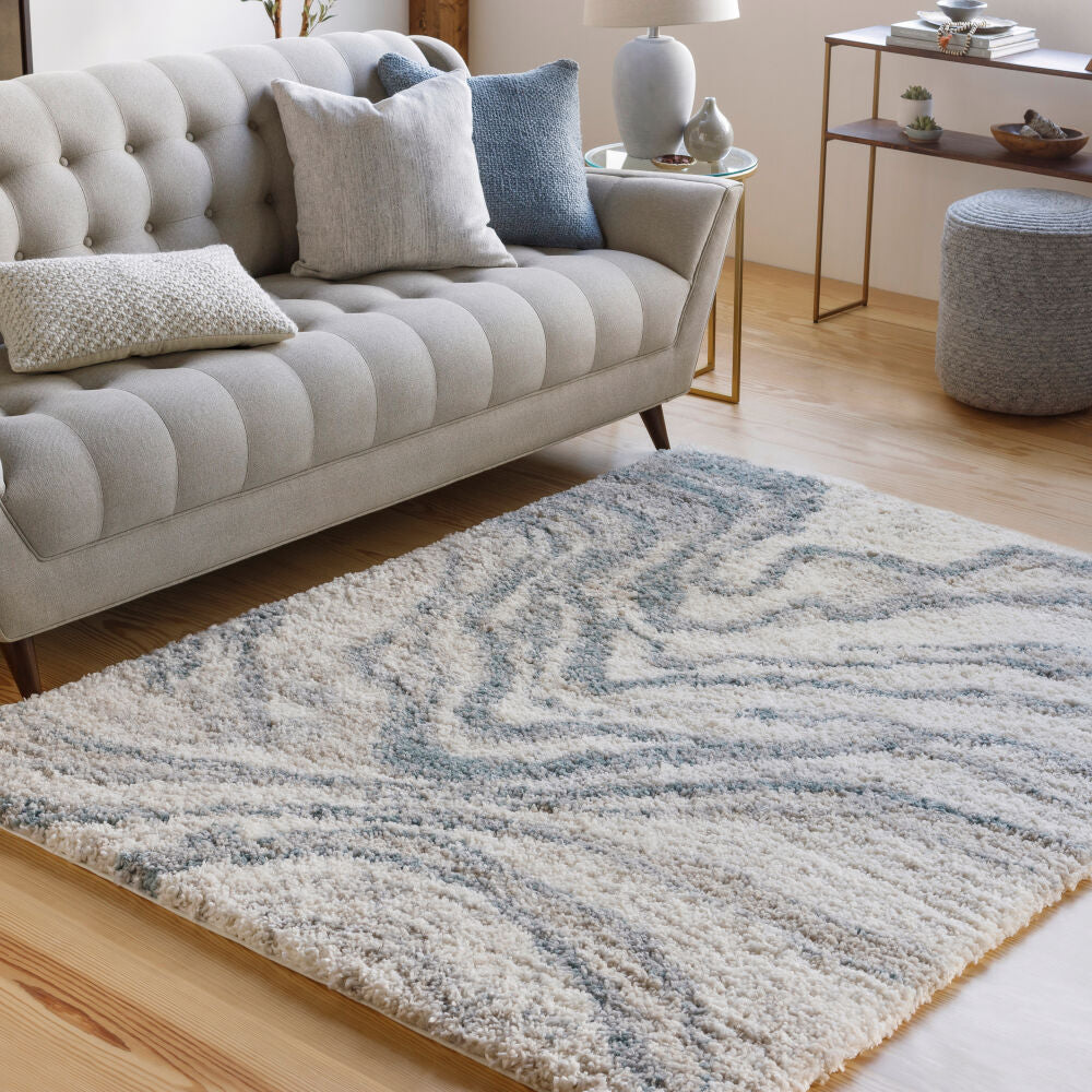 Eskimo Shag Blue/Light Gray Machine Woven Rug - roomscene