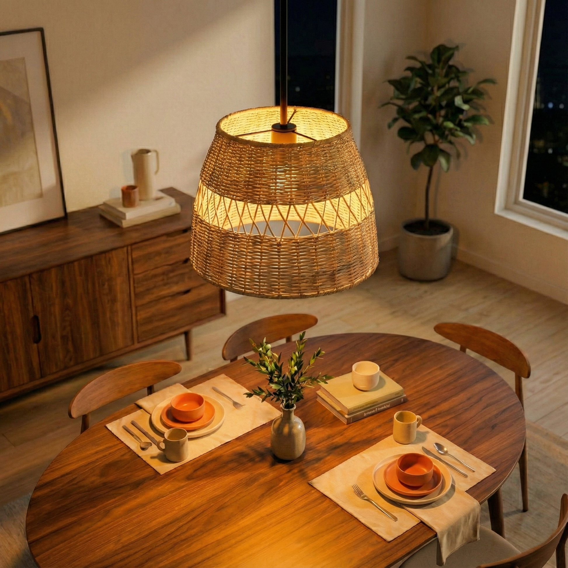 Essence Single Light Pendant | Rattan Shade and Black Metal