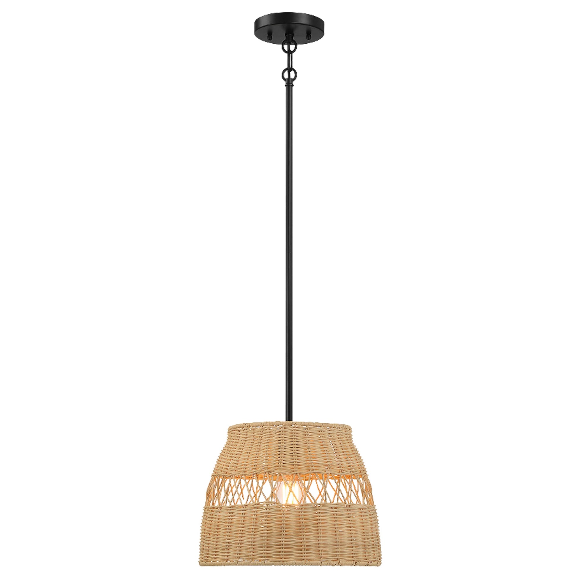Essence Single Light Pendant | Rattan Shade and Black Metal