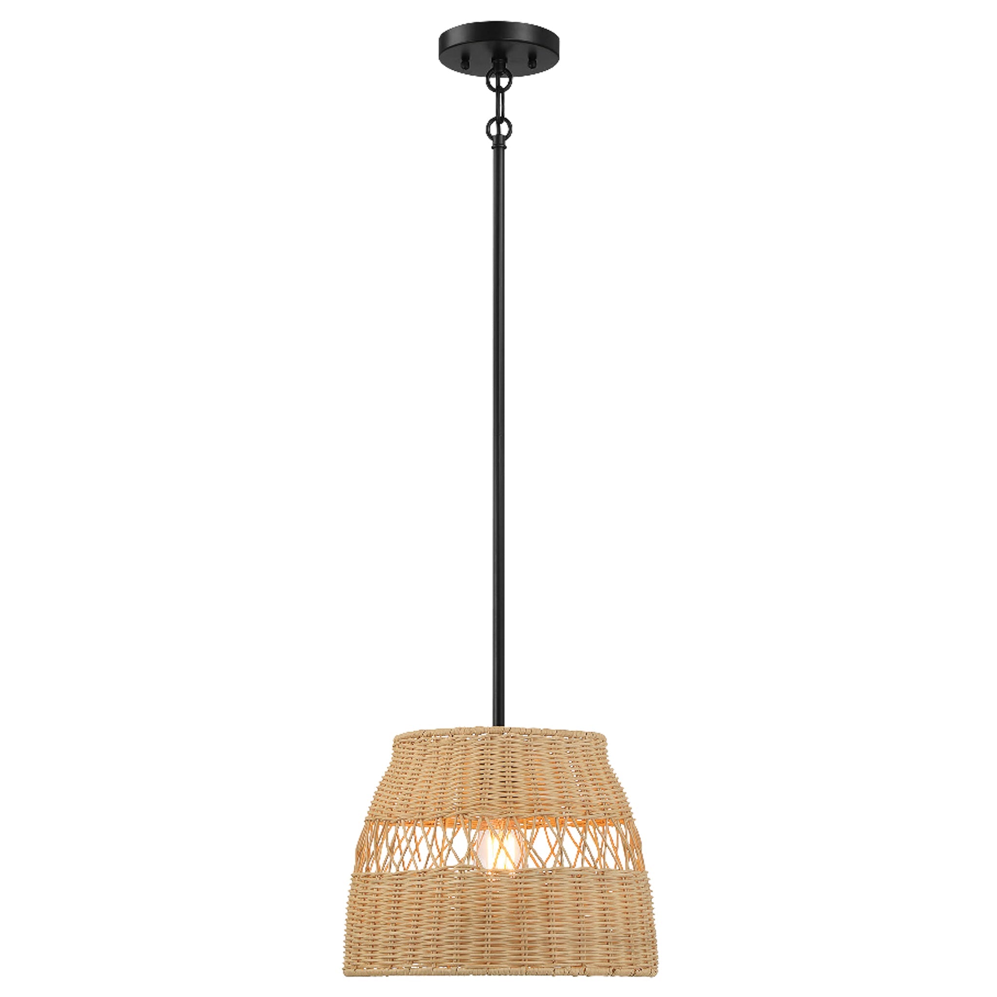 Essence Single Light Pendant | Rattan Shade and Black Metal