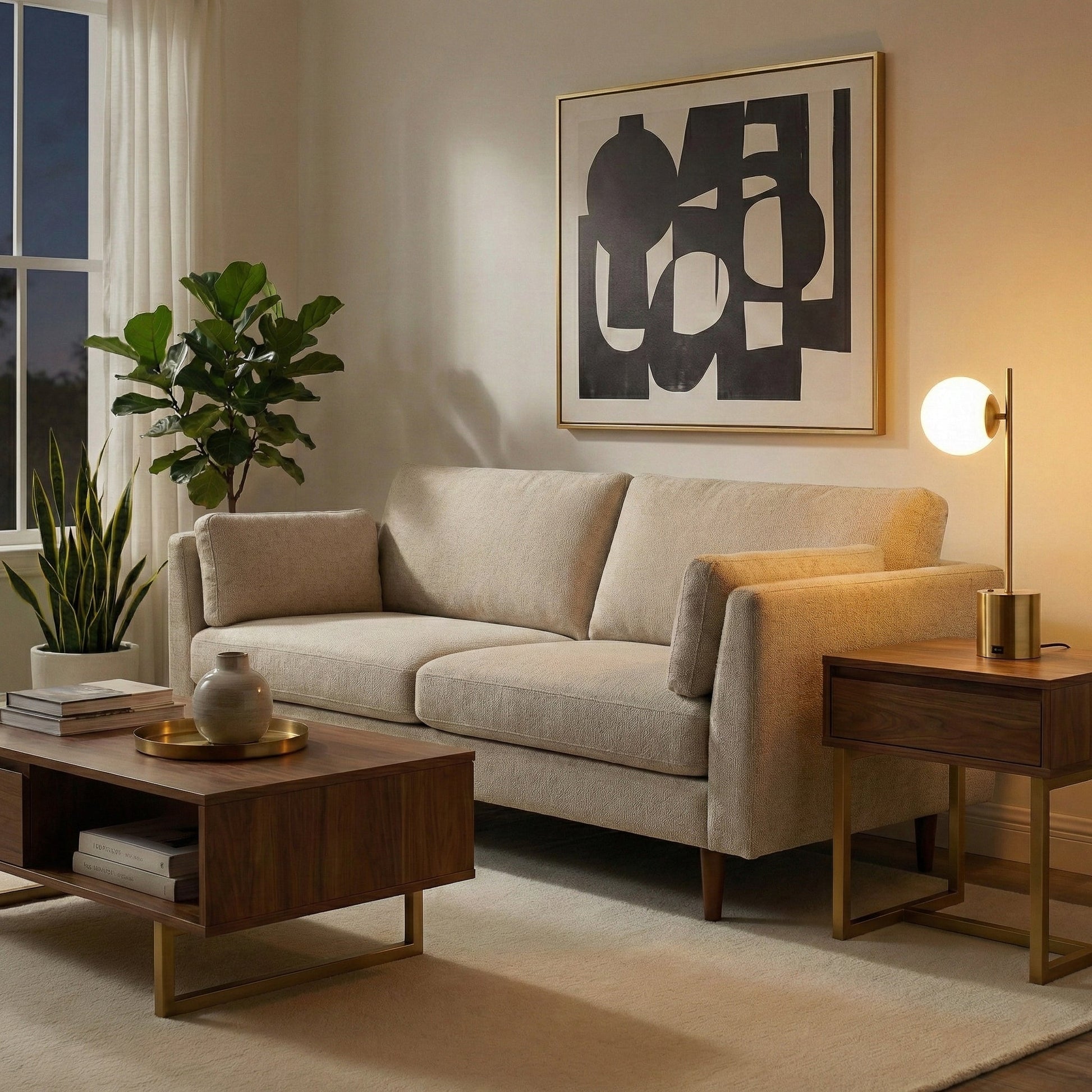 Ethereal Modern Brass Globe Table Lamp | White Glass Orb and Brushed Gold Base