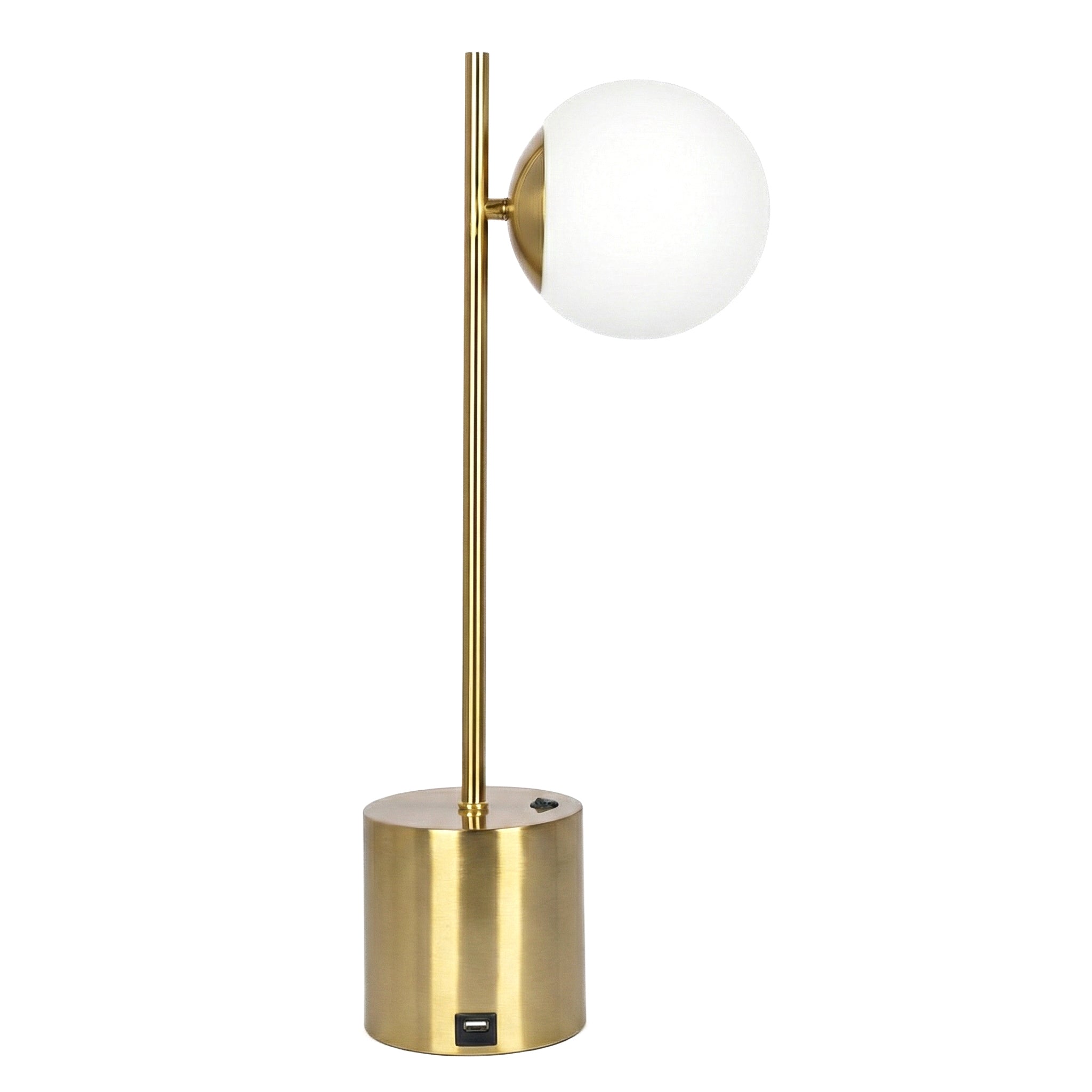 Ethereal Modern Brass Globe Table Lamp | White Glass Orb and Brushed Gold Base