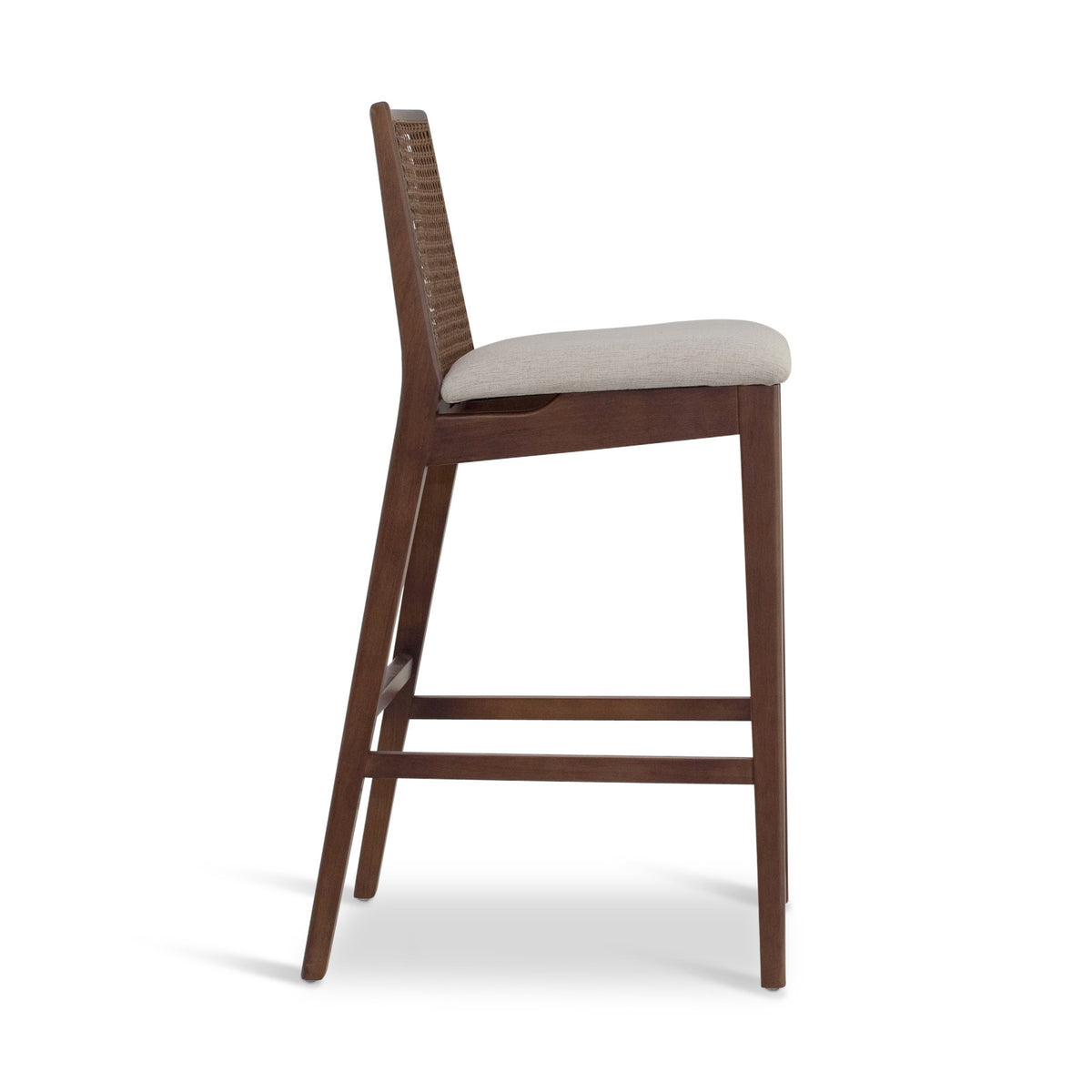 Modern Brazilian Nardia Cane Bar Stool Medley Ivory Seat Nogal Frame - Nogal Cane Webbing by Urbia - detail 3