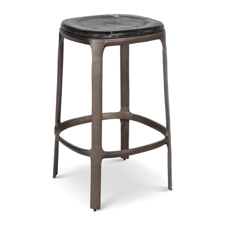 Marbelle Alfie Marble Counter Stool - Fantasy Black/Bronze Finish