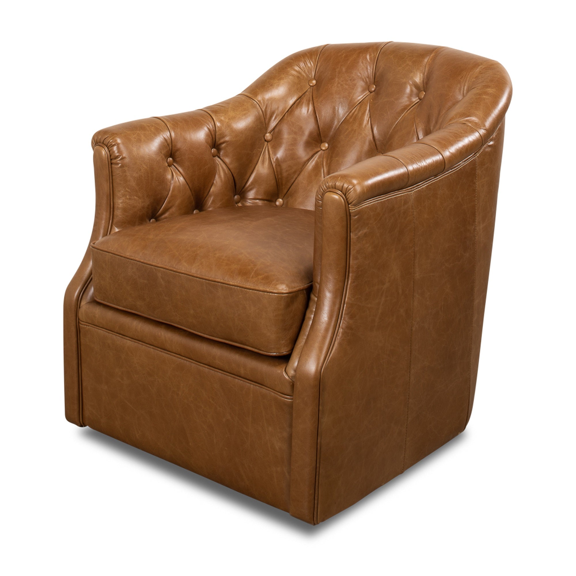 Coolidge Leather Swivel Chair, Cuba Brn by Sarreid Ltd