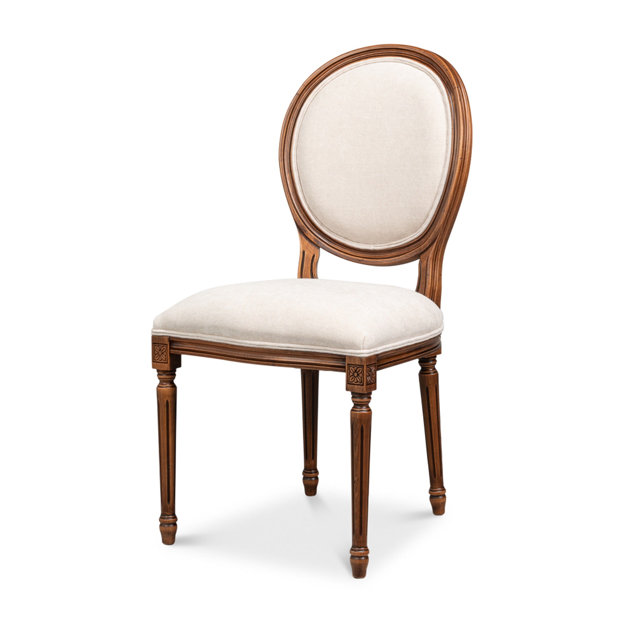 Hugo Oval Side Chair,Noce Anticato,Cream by Sarreid Ltd