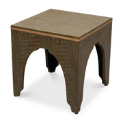 Croco Embossed Leather Stool, Ant. Green by Sarreid Ltd