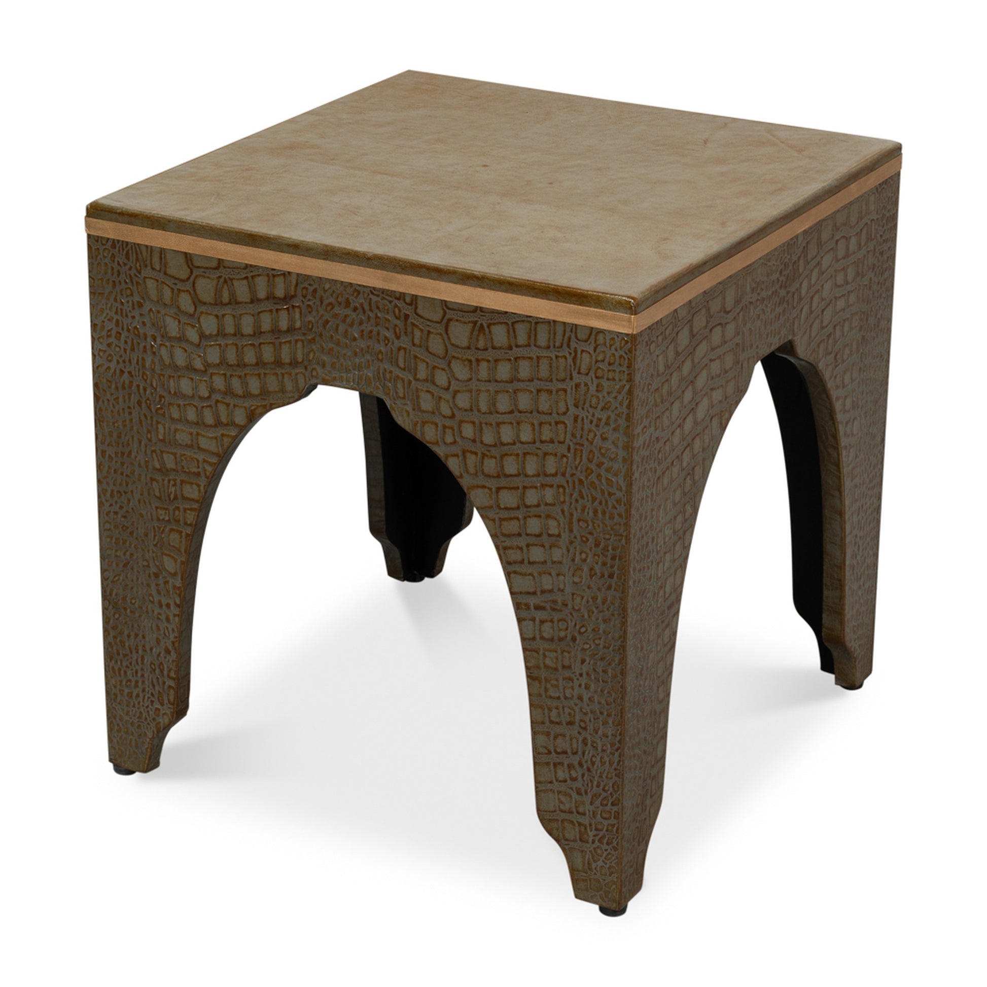 Croco Embossed Leather Stool, Ant. Green by Sarreid Ltd