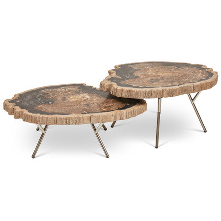Relique Lastra Coffee Table Set of 2 Polished Stainless Steel Legs - Natural Dark Top
