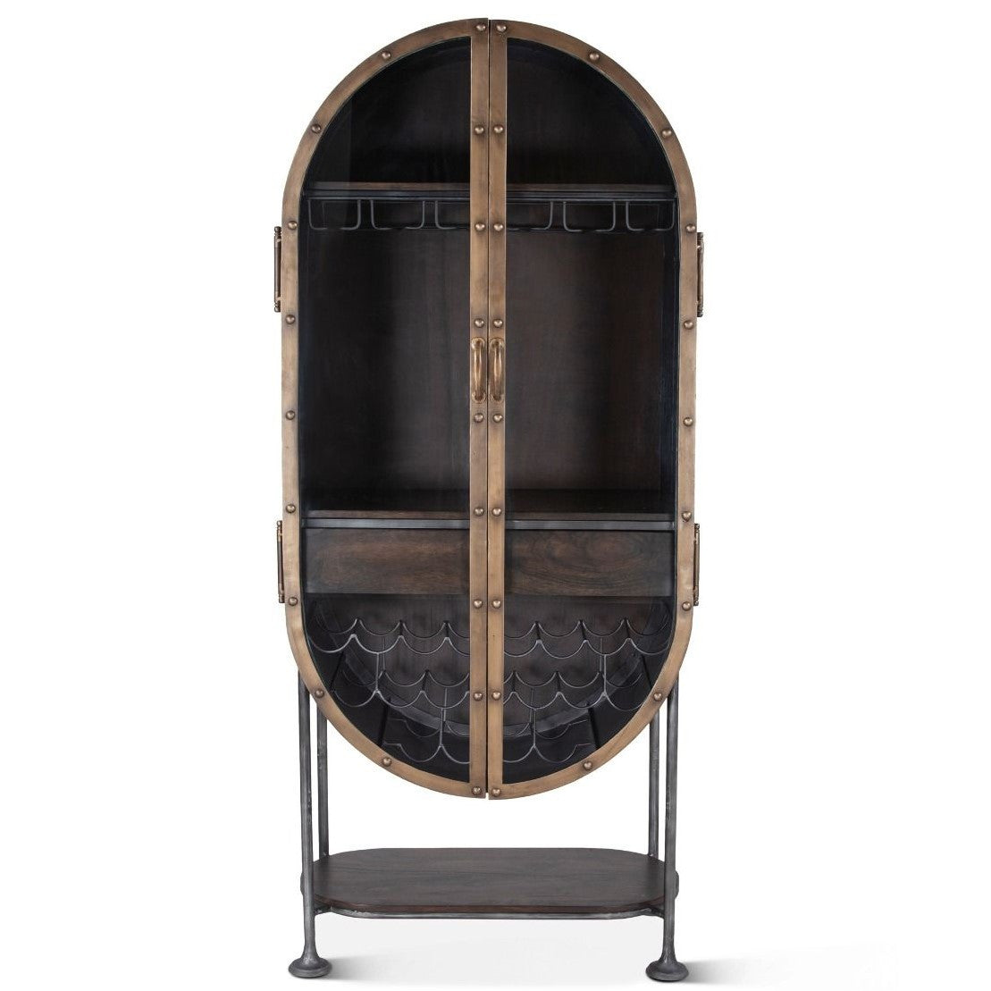 Steampunk Industrial Oval Bar Cabinet