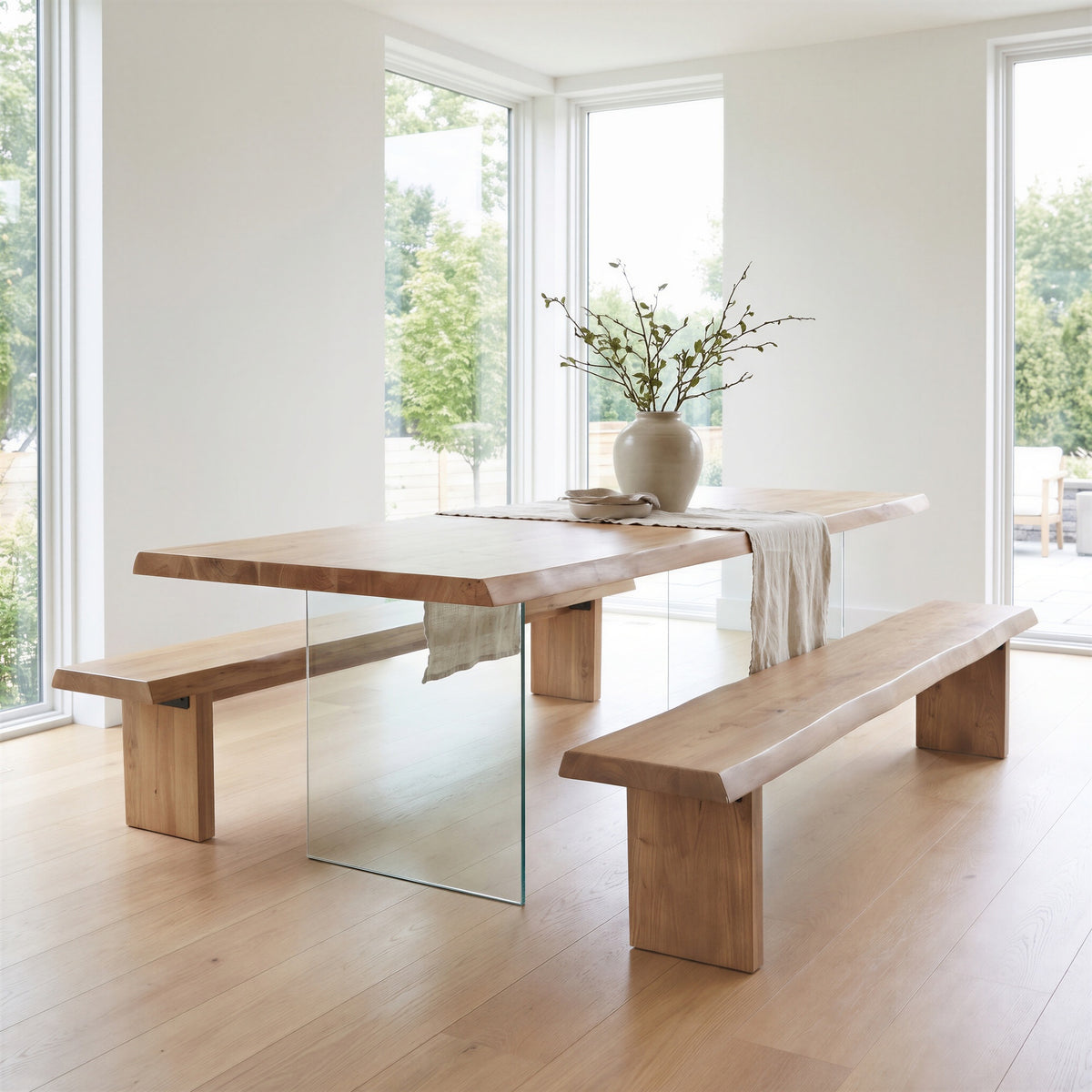 Brooks Dining Table Glass Base 40" x 116" Teak Top - Clear Glass Base by Urbia - detail 6