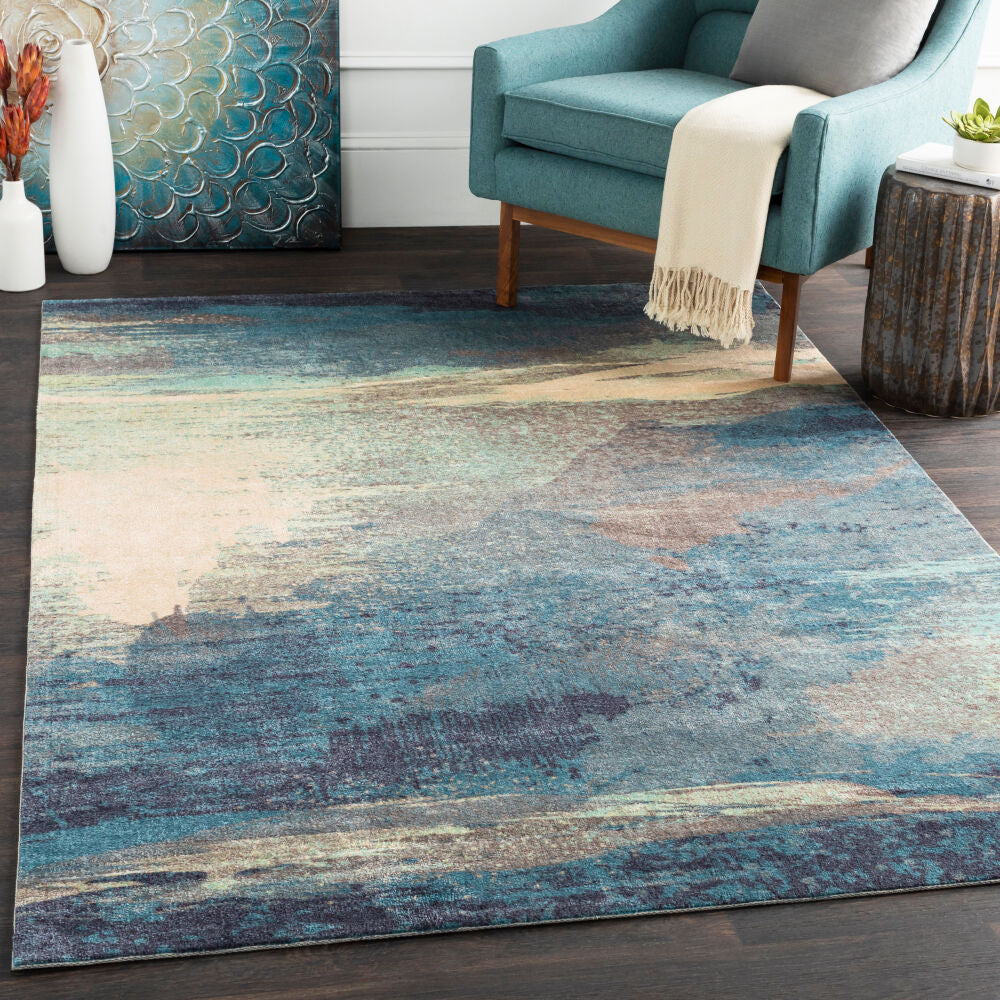 Felicity Blue/Light Blue Machine Woven Rug - roomscene
