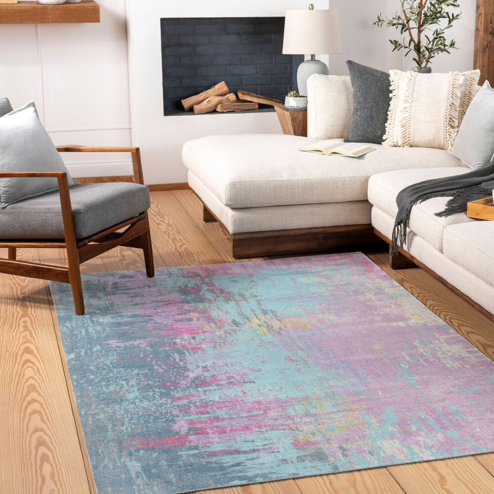 Felicity Aqua/Magenta Machine Woven Rug - roomscene
