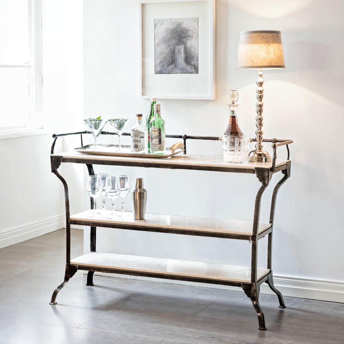 Downey 50" Console Table with White Marble and Black Metal Base - image 3