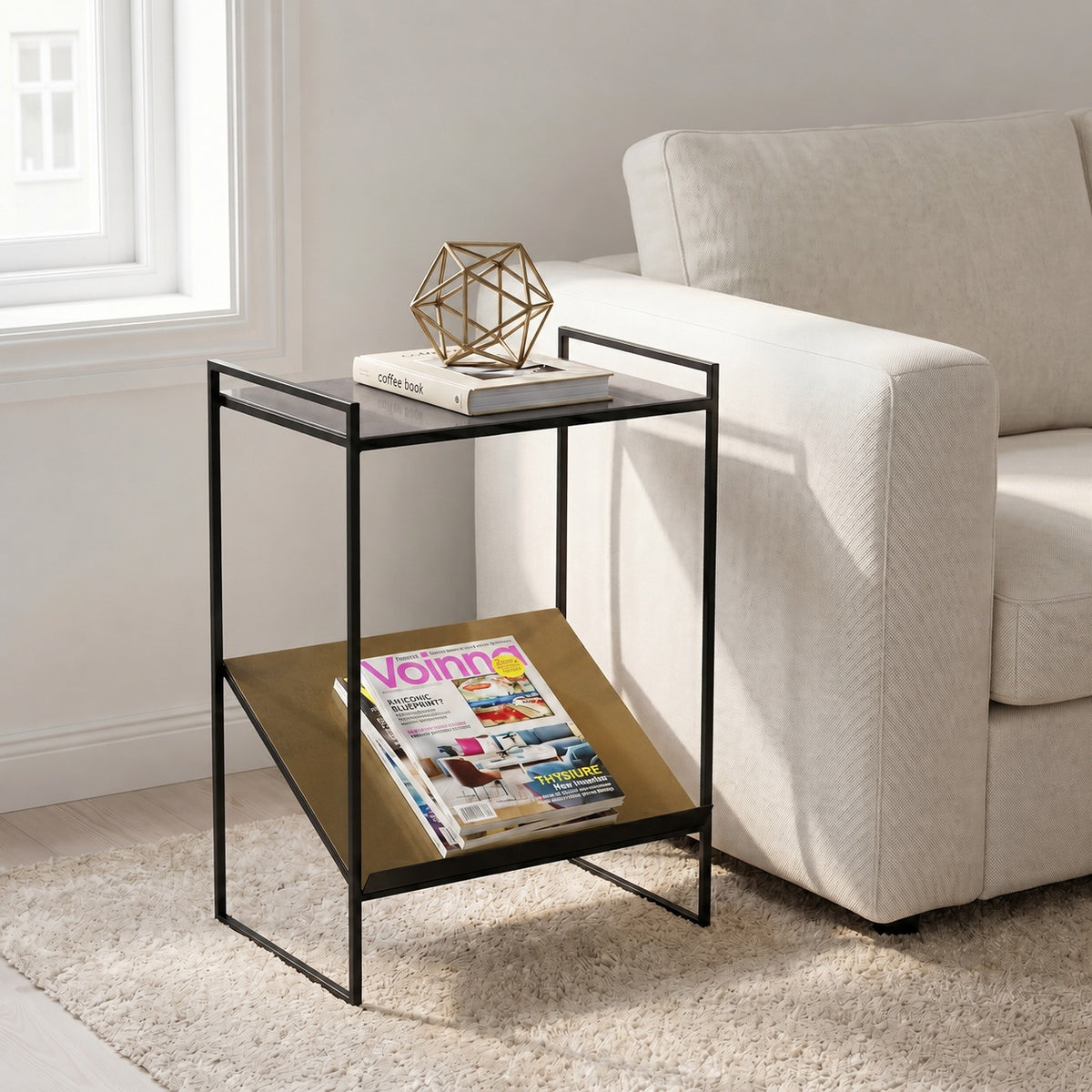 Noemi Cast Aluminum Magazine End Table Vintage Silver, Antique Brass by Urbia - detail 8