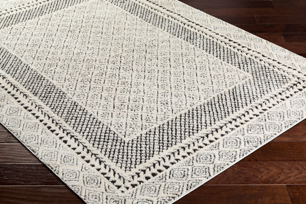 Freud Black/Ivory Machine Woven Rug FEU-2301 - corner