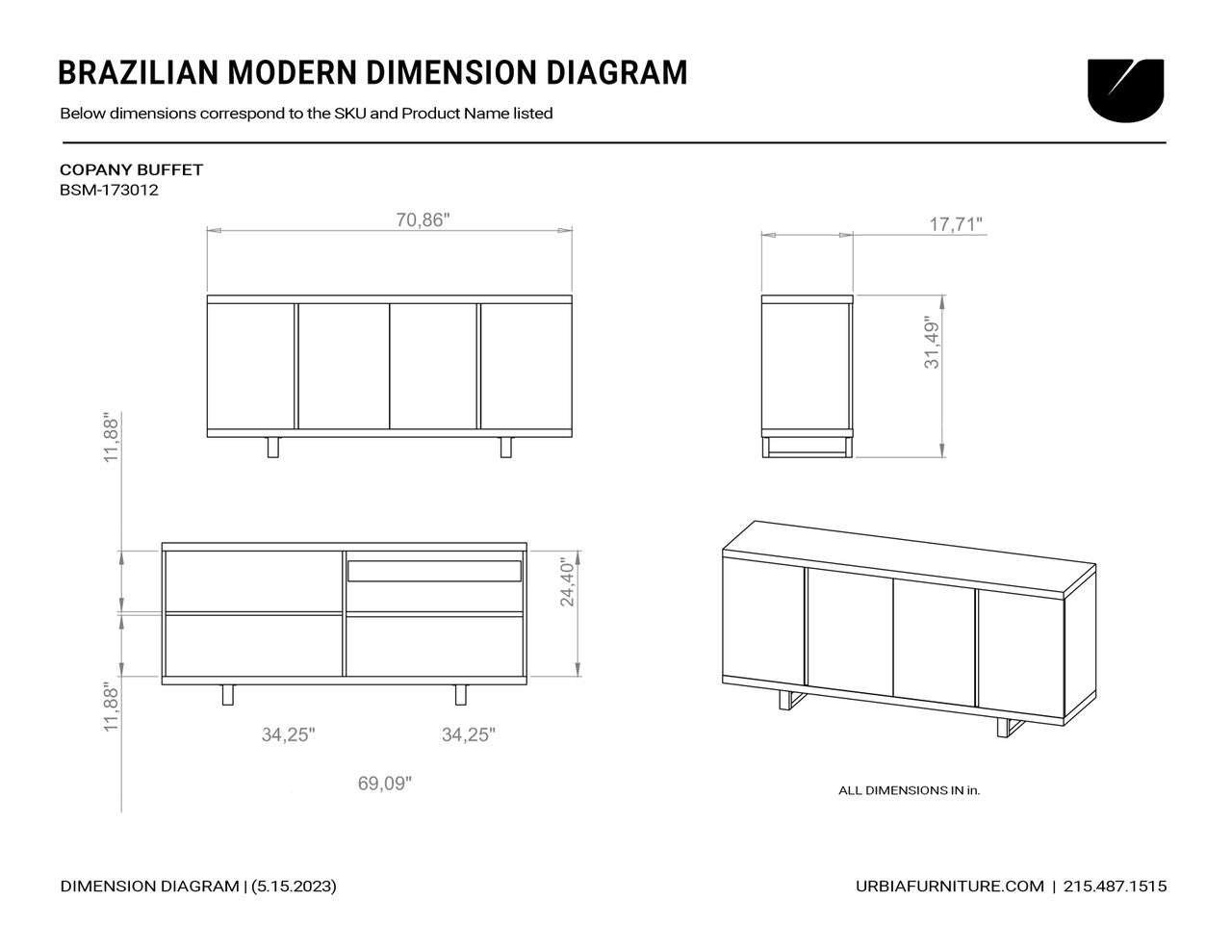 Modern Brazilian - Copany - Buffet - Nogal Frame - Off White Doors