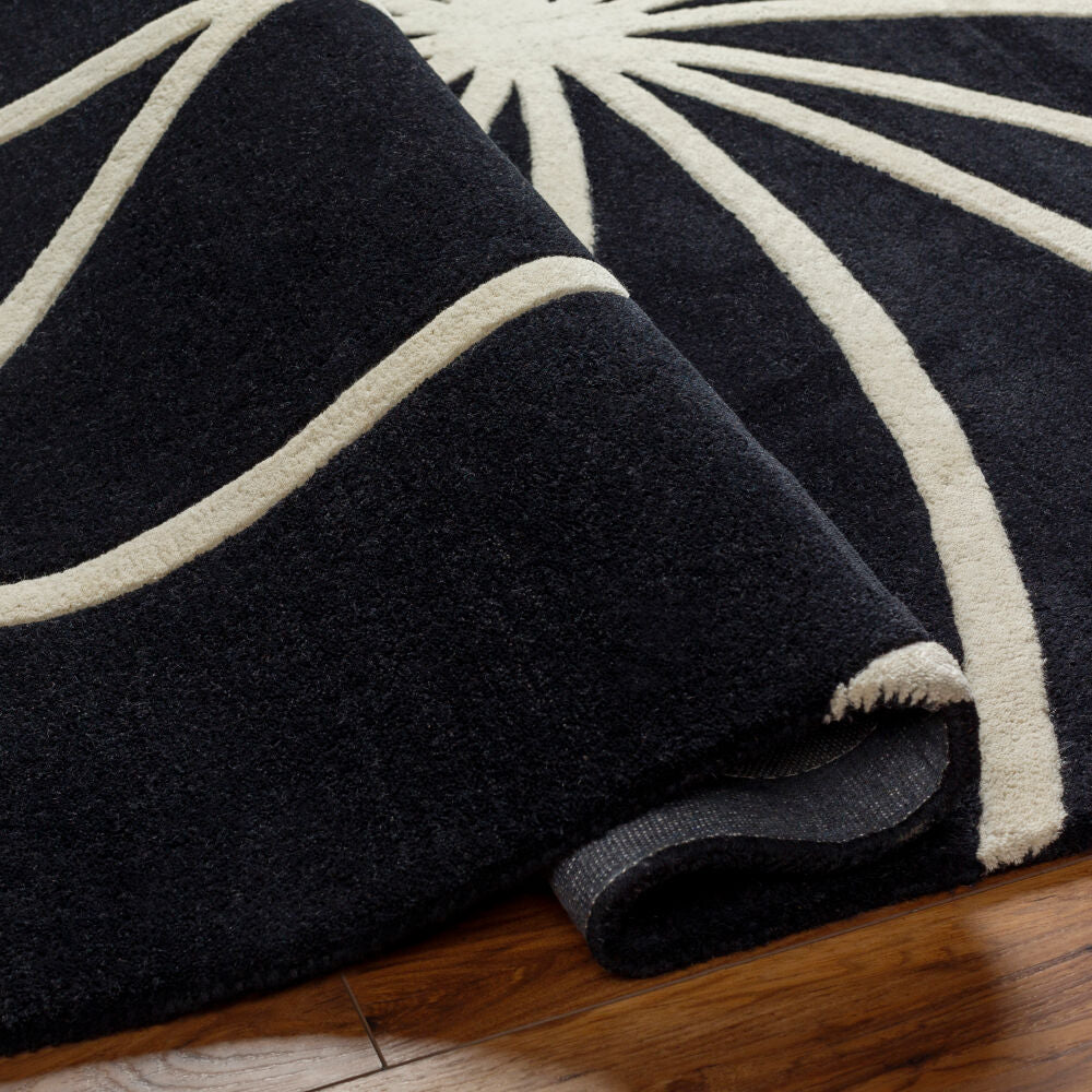 Forum Black/Cream Handmade Rug - fold
