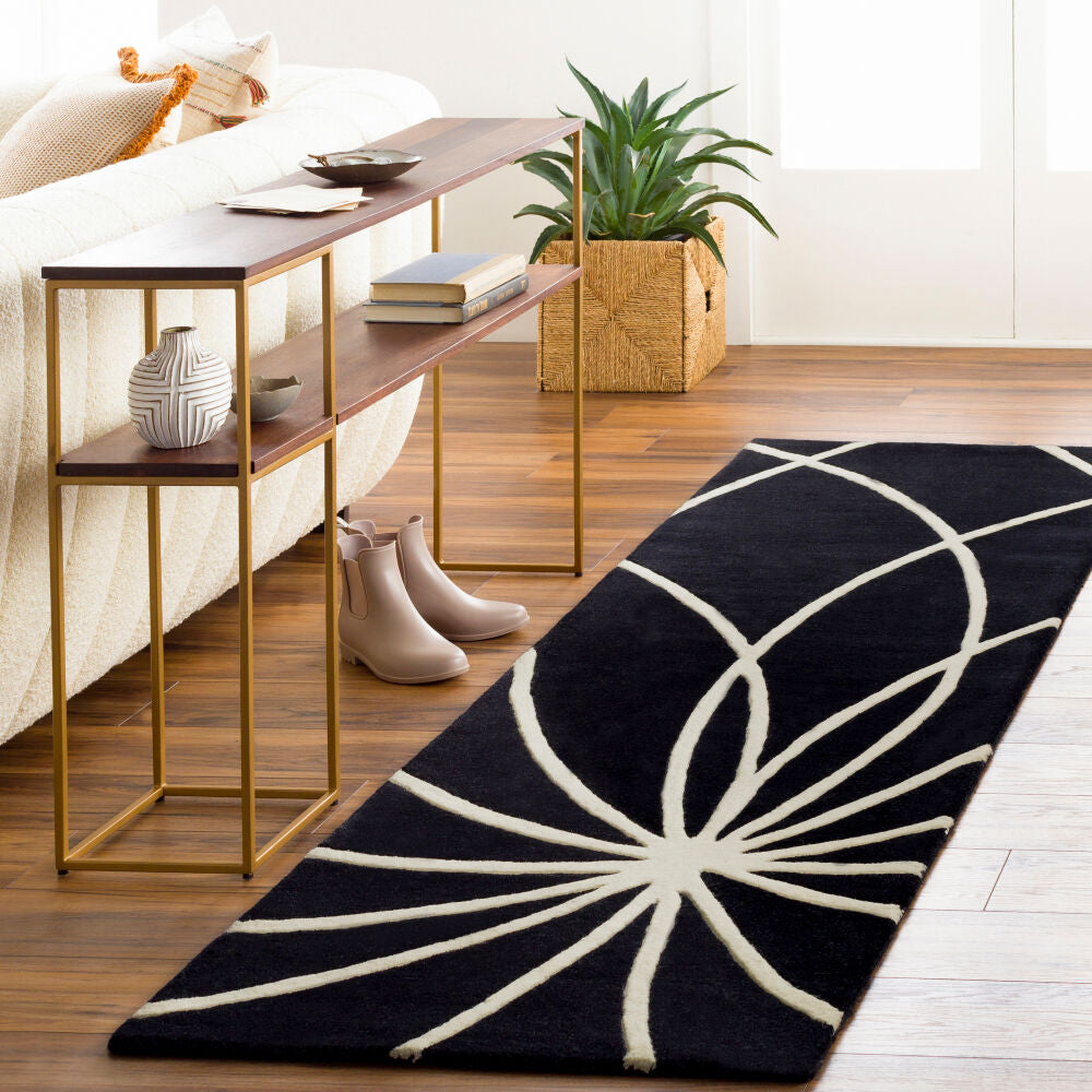 Forum Black/Cream Handmade Rug - roomscene