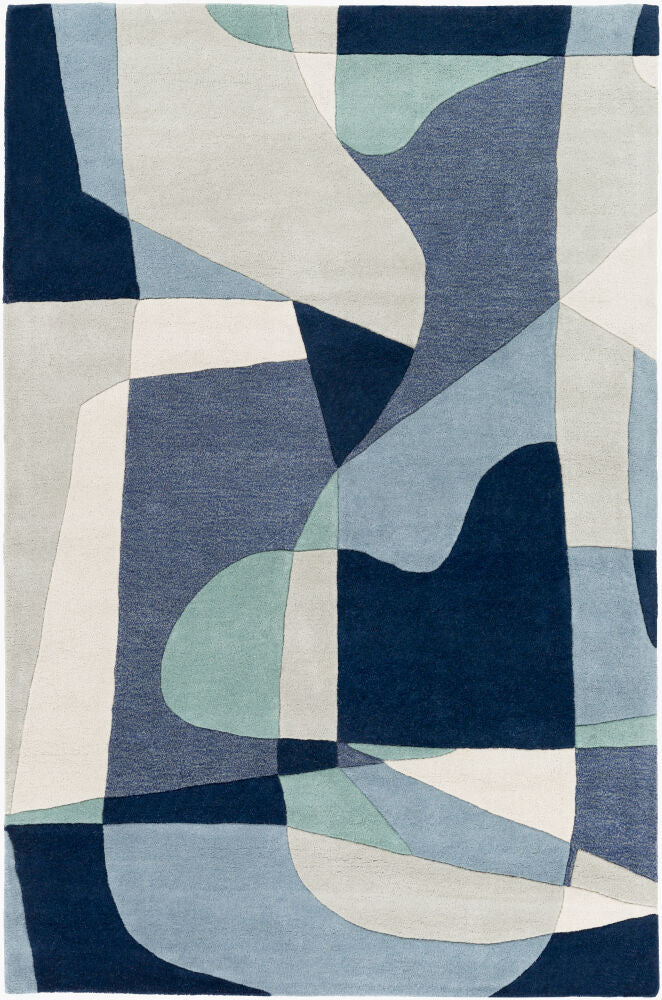 Forum Dark Blue/Oatmeal Handmade Rug - 10' x 14'