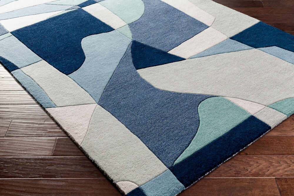 Forum Dark Blue/Oatmeal Handmade Rug - corner