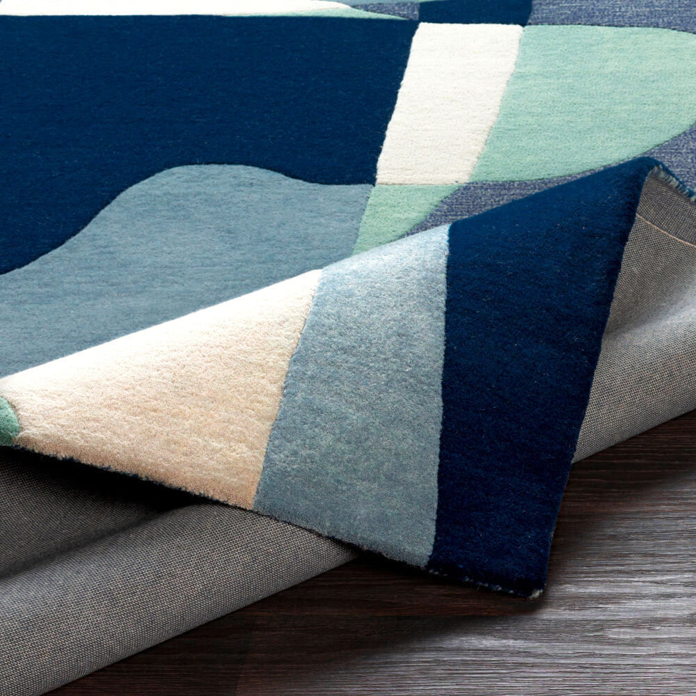 Forum Dark Blue/Oatmeal Handmade Rug - fold