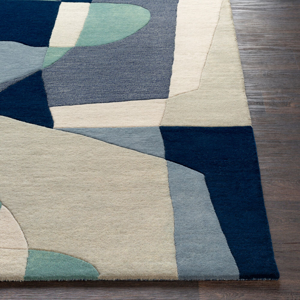 Forum Dark Blue/Oatmeal Handmade Rug - front