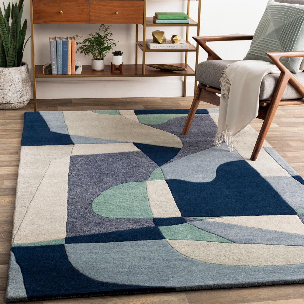 Forum Dark Blue/Oatmeal Handmade Rug - roomscene