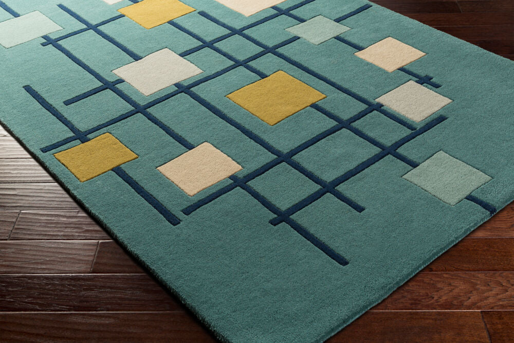 Forum Dark Blue/Sage Handmade Rug - corner