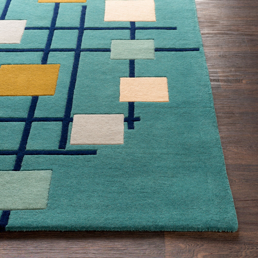 Forum Dark Blue/Sage Handmade Rug - front
