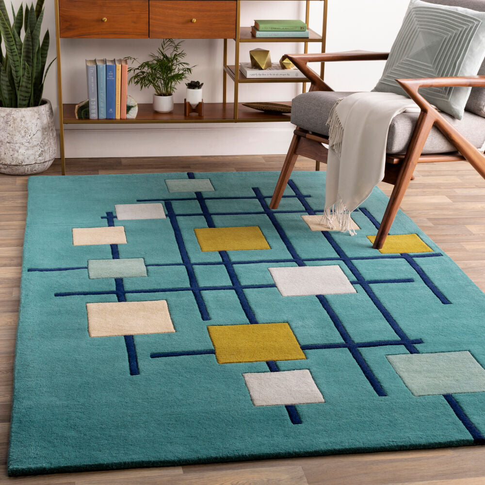 Forum Dark Blue/Sage Handmade Rug - roomscene