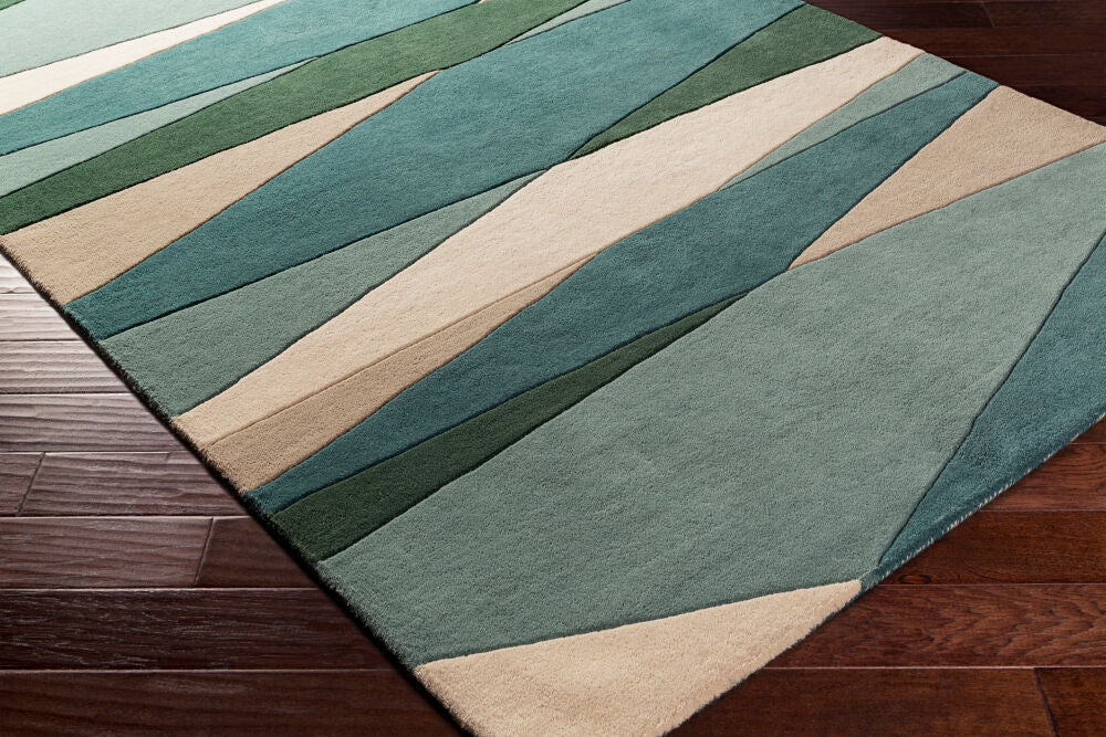 Forum Cream/Teal Handmade Rug - corner