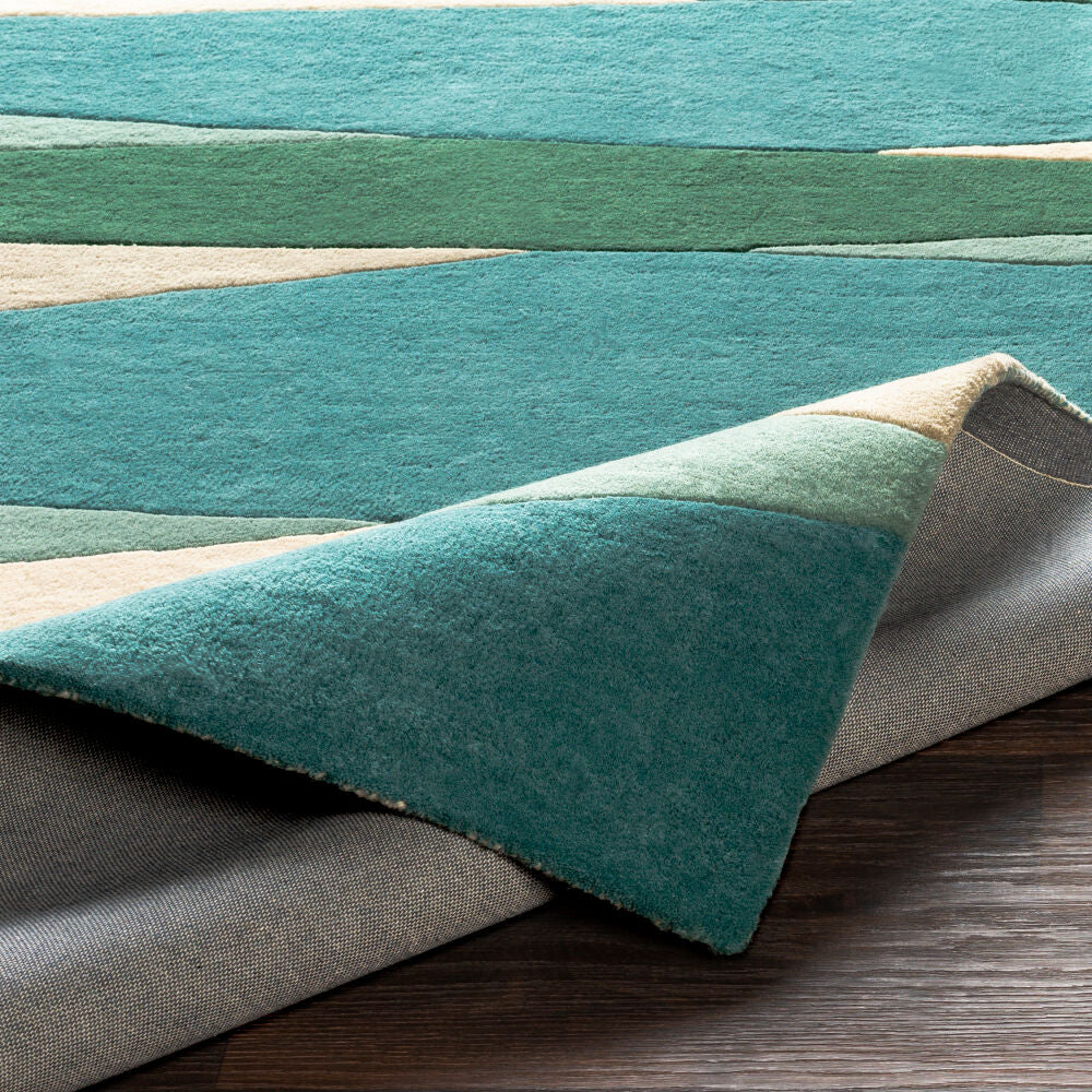 Forum Cream/Teal Handmade Rug - fold