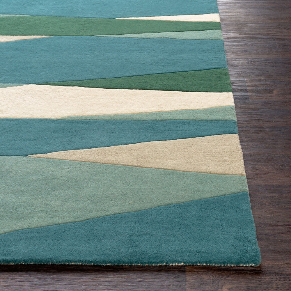 Forum Cream/Teal Handmade Rug - front