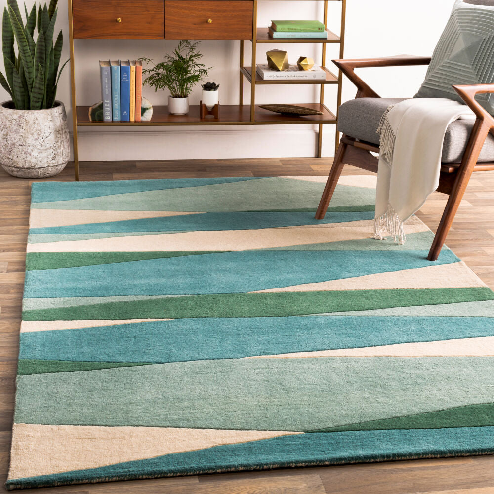 Forum Cream/Teal Handmade Rug - roomscene