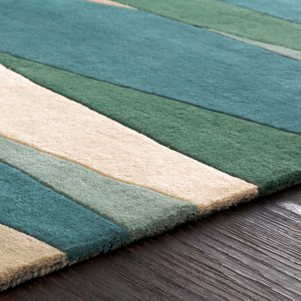 Forum Cream/Teal Handmade Rug - texture