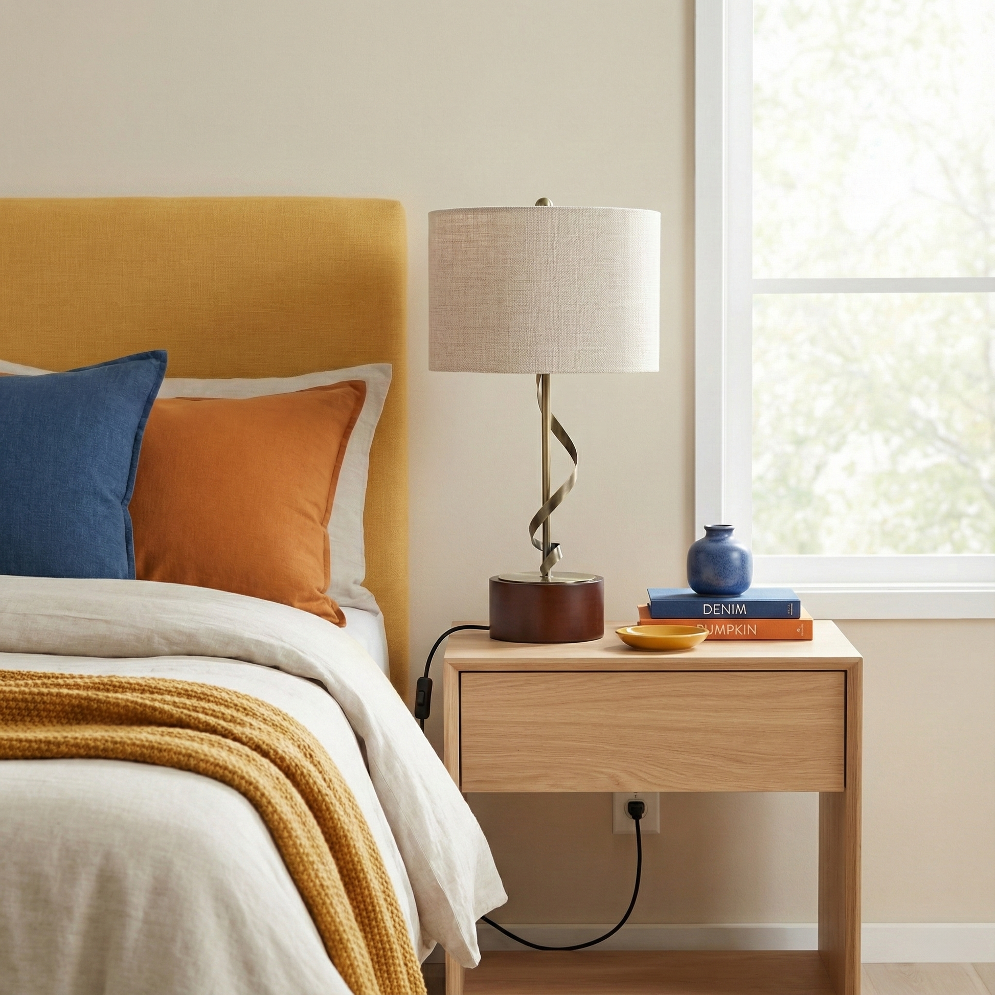 Foundry Table Lamp | Twisted Brass Stem and Wood Base