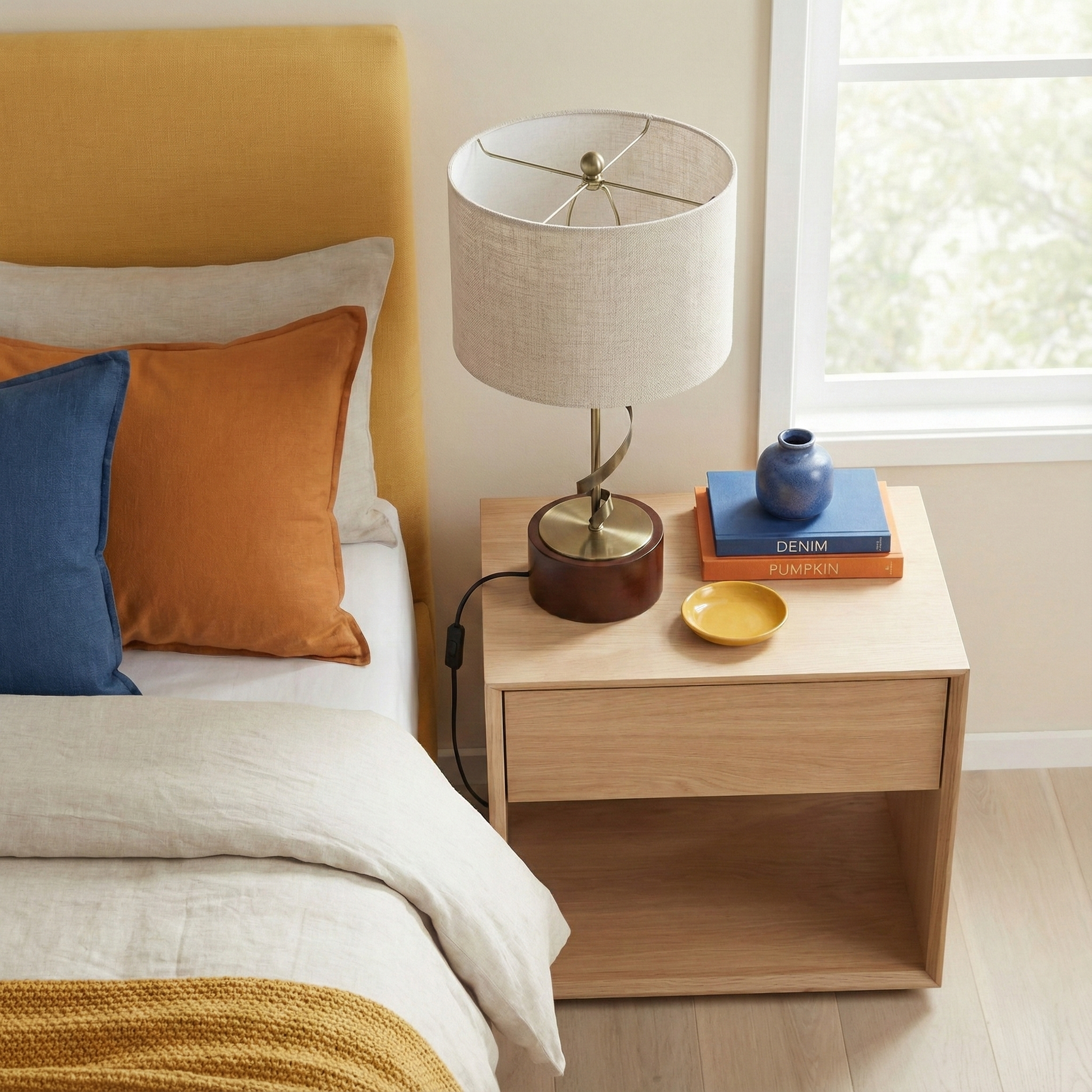 Foundry Table Lamp | Twisted Brass Stem and Wood Base