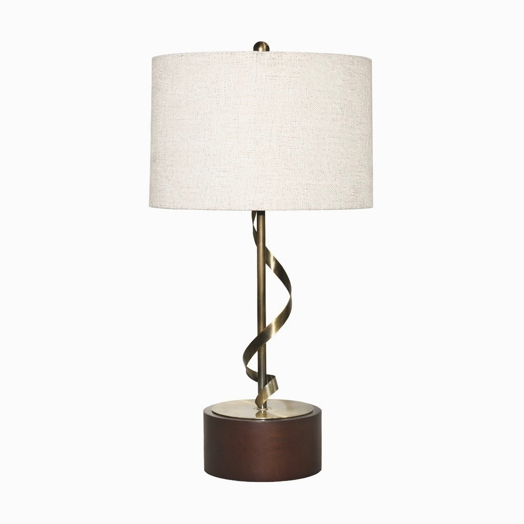 Foundry Table Lamp | Twisted Brass Stem and Wood Base