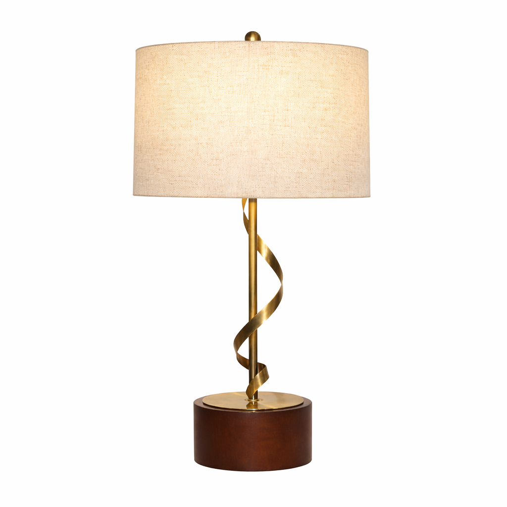 Foundry Table Lamp | Twisted Brass Stem and Wood Base