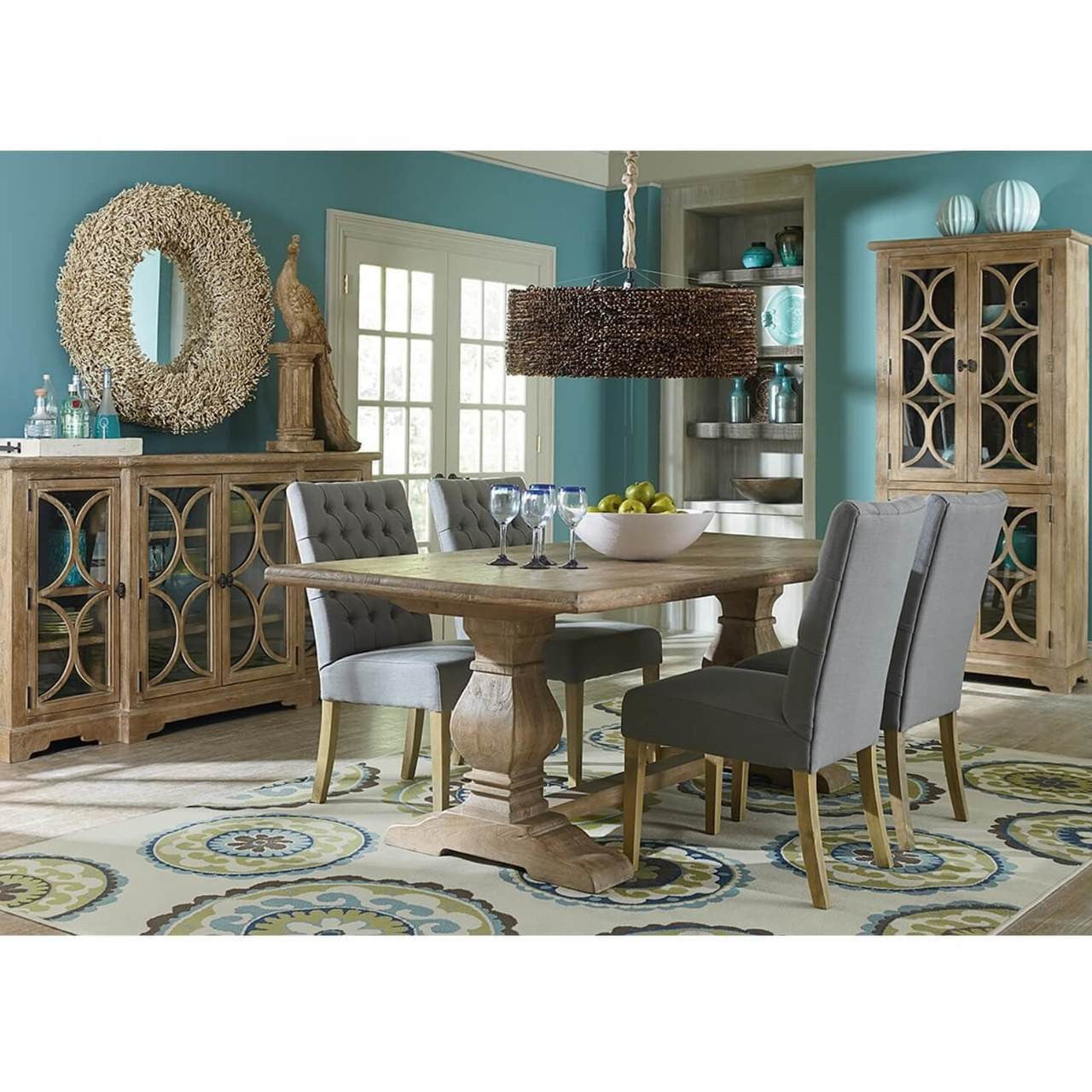 French Farmhouse Solid Wood Trestle Dining Table 72"